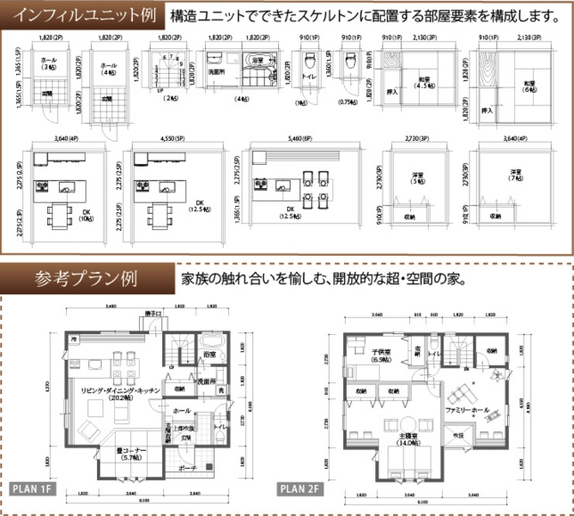 Step3 構造ユニットでできたスケルトンに、部屋要素のインフィルユニットを配置します。